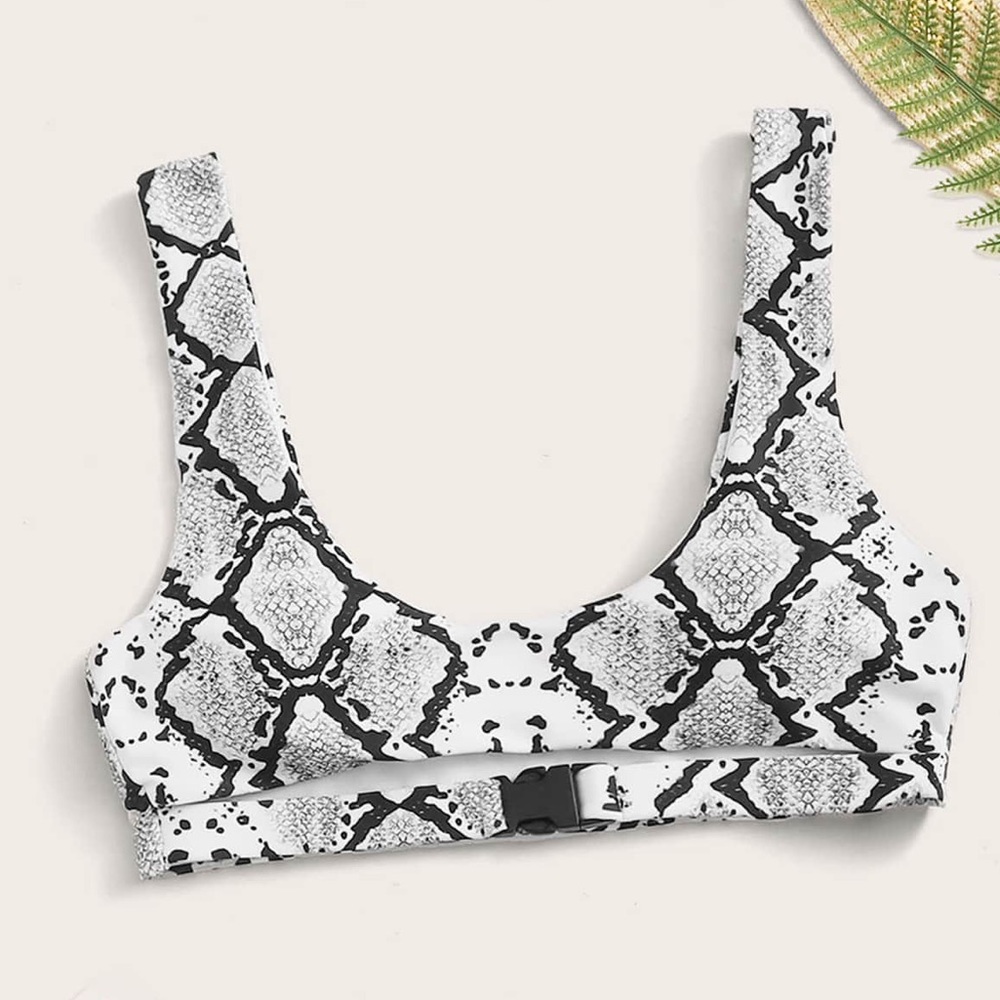 snakeskin print buckle bikini top